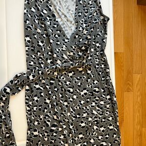 Diane von Furstenberg Black & Gray Animal Print Wrap Dress